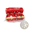 Christmas slow rebound butter bar squishy toy wrapped in red and yellow festive paper with santa claus and snowflakes