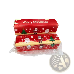 Christmas slow rebound butter bar squishy toy wrapped in red and yellow festive paper with santa claus and snowflakes