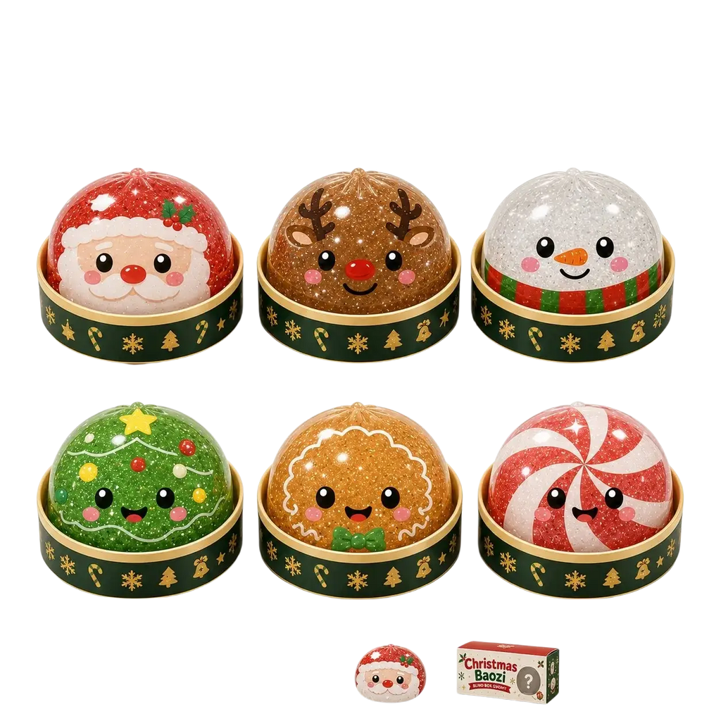Christmas squeeze toy stress relief dumpling with santa design red glitter jelly filling and transparent TPR shell for christmas party