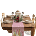 Pink christmas table runner 13x72 with colorful pine trees and snowflakes holiday pattern for festive decor