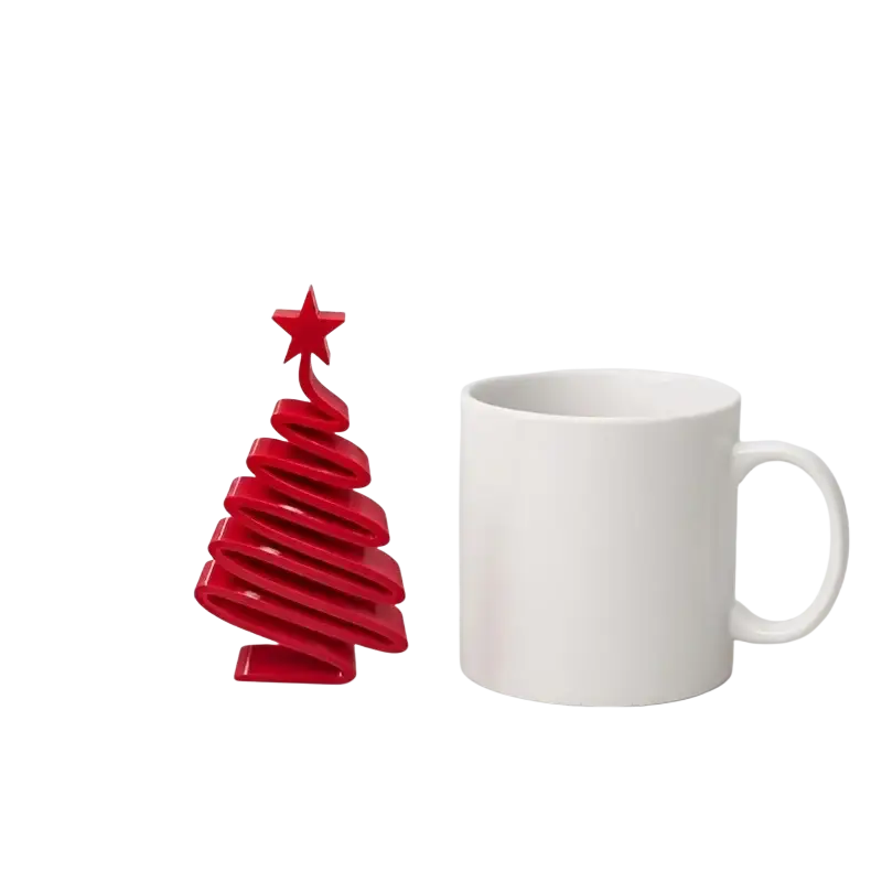 Red compact spiral christmas tree ceramic sculpture ornament with star on top for desktop decoration