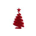 A sleek red ceramic christmas tree desktop decoration with a spiral design and matching star topper