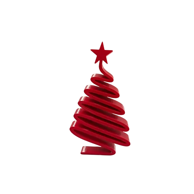 A sleek red ceramic christmas tree desktop decoration with a spiral design and matching star topper