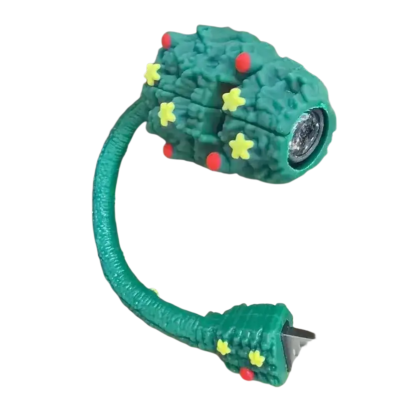 Green plastic usb cable shaped like a christmas tree with led lights yellow stars and red ornaments for holiday decor