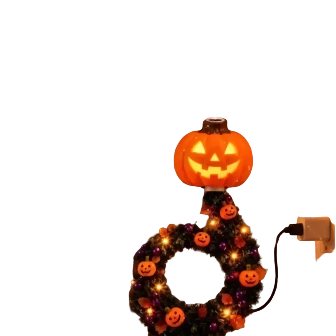 Orange pumpkin-shaped halloween led projector lamp with decorative wreath base for holiday wall decor
