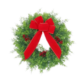 A festive green Christmas wreath with a red velvet bow and red berries package includes one piece for holiday porch decoration