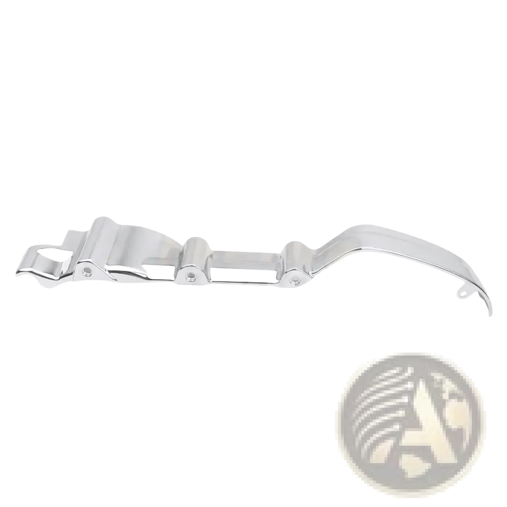 Chrome inner primary accent cover for harley touring 17-22 featuring a chrome finished metal brake lever with integrated pivot