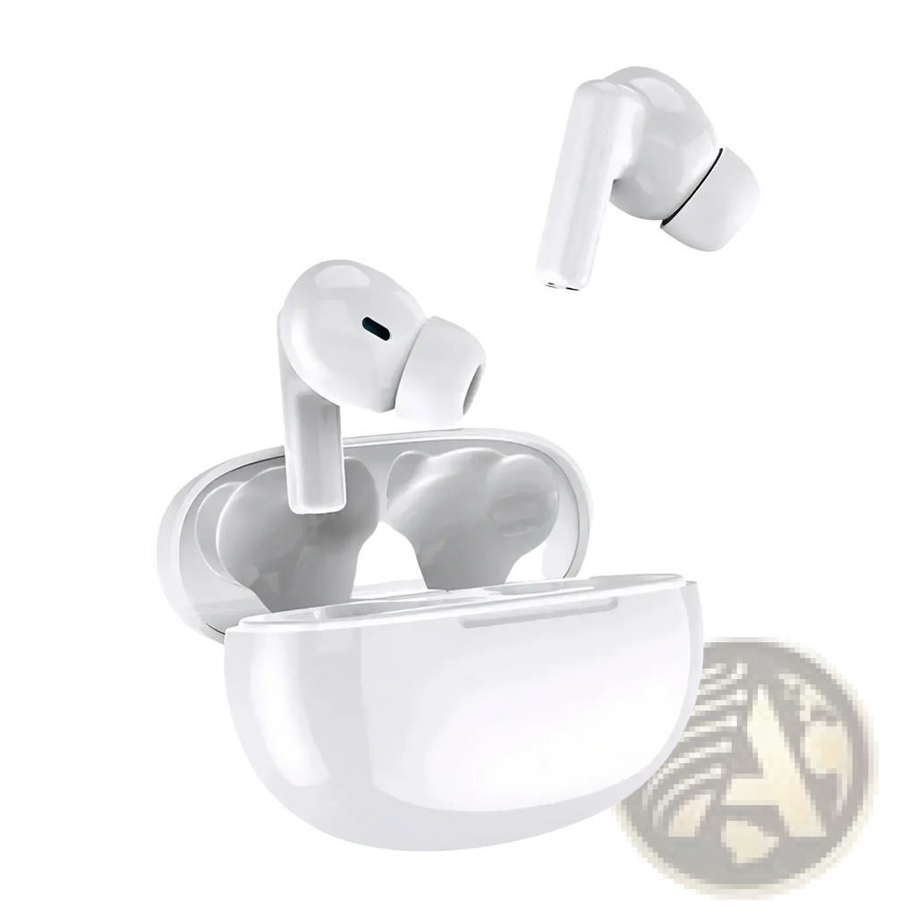 Chuban wireless earbuds active noise cancelling in white with sleek glossy finish and matching charging case