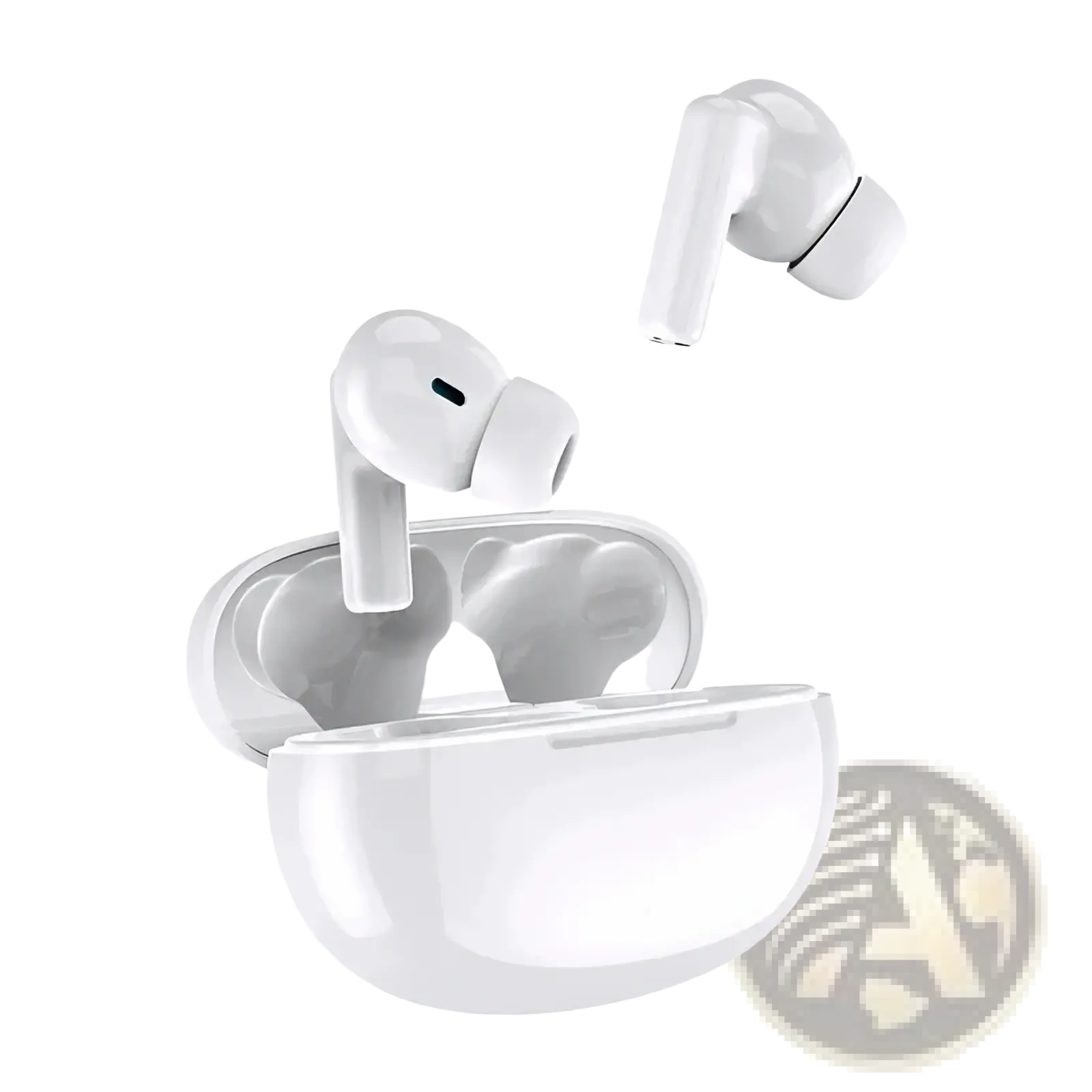 Chuban wireless earbuds active noise cancelling in white with sleek glossy finish and matching charging case
