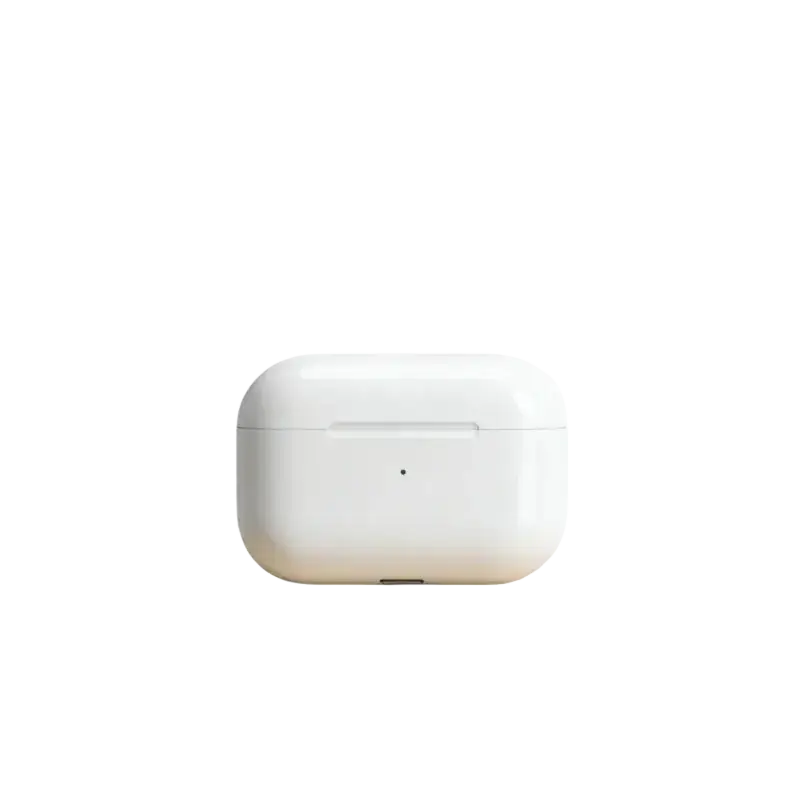 White apple airpods pro charging case with smooth glossy finish and minimalist design for long battery life and low-latency listening experience