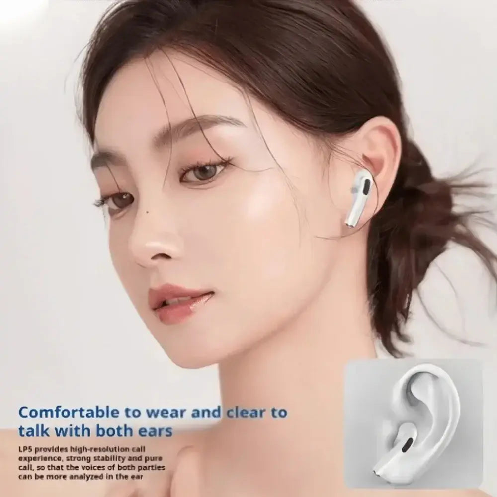 White chuban wireless earbud with ergonomic design and black accent paired with charging case for long battery life and low-latency listening experience