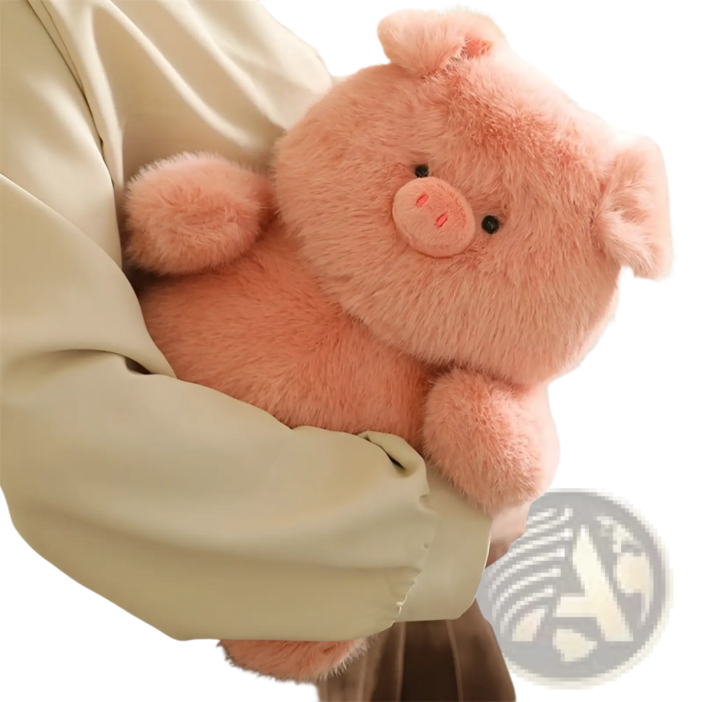 A soft plush pink pig chubby animal plush toy lying flat with embroidered eyes and a small snout stuffed doll