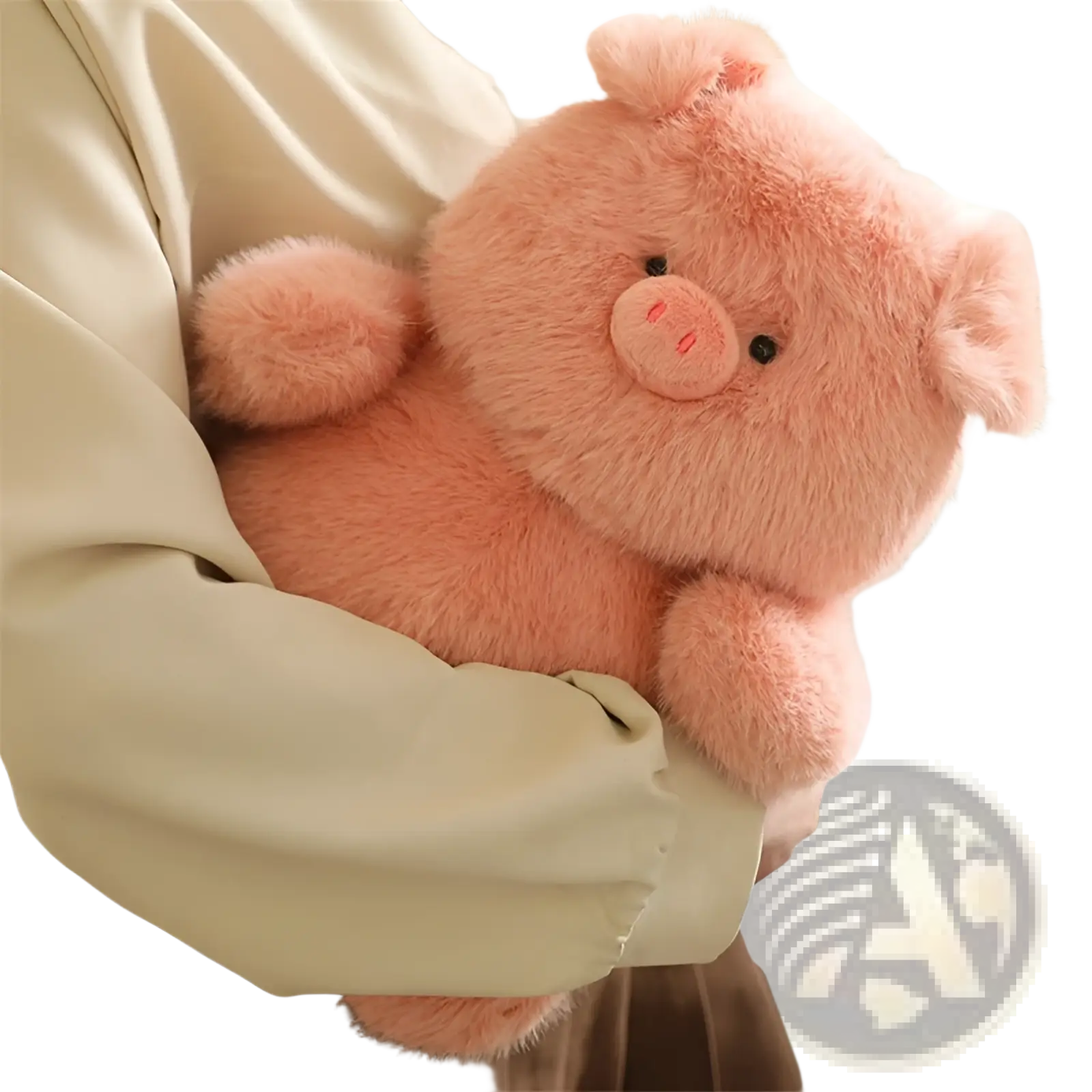 A soft plush pink pig chubby animal plush toy lying flat with embroidered eyes and a small snout stuffed doll