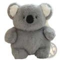 A plush gray koala chubby animal plush toy lying flat with white inner ears and black button eyes