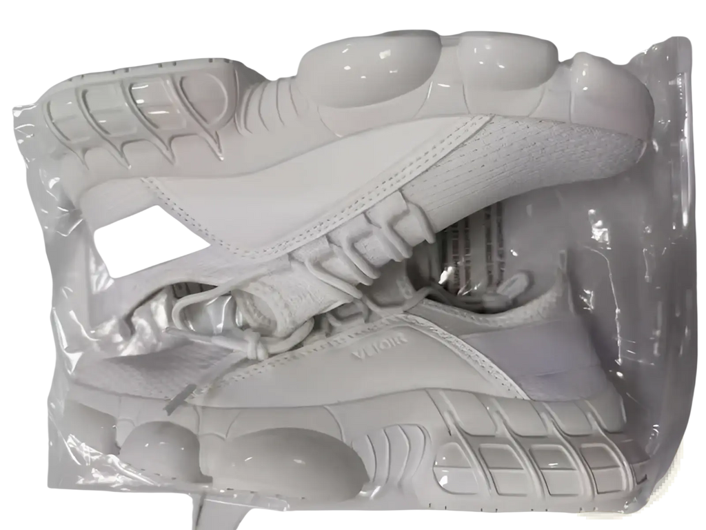White vetements chunky mesh running sneakers with a lightweight breathable mesh upper and glossy rubber sole
