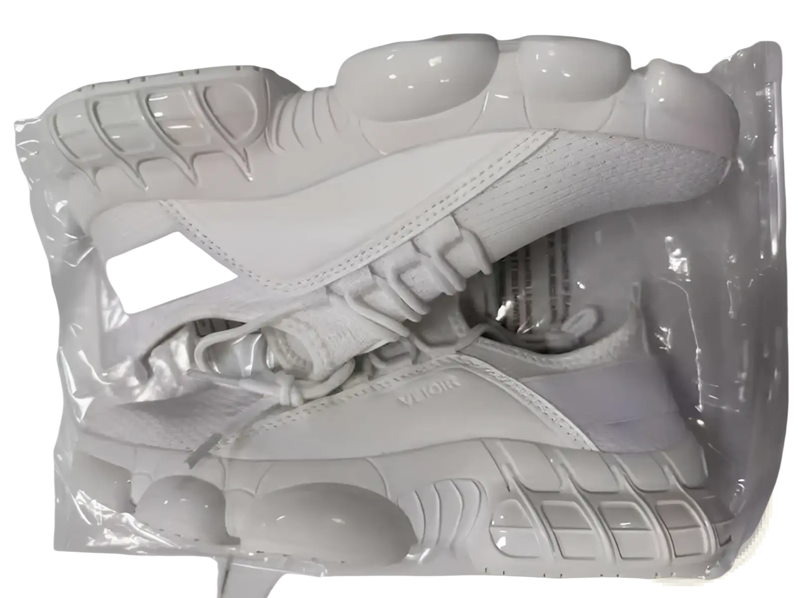 White vetements chunky mesh running sneakers with a lightweight breathable mesh upper and glossy rubber sole