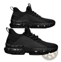 Black chunky mesh running sneakers with breathable mesh upper and air-cushioned rubber outsole for lightweight comfort