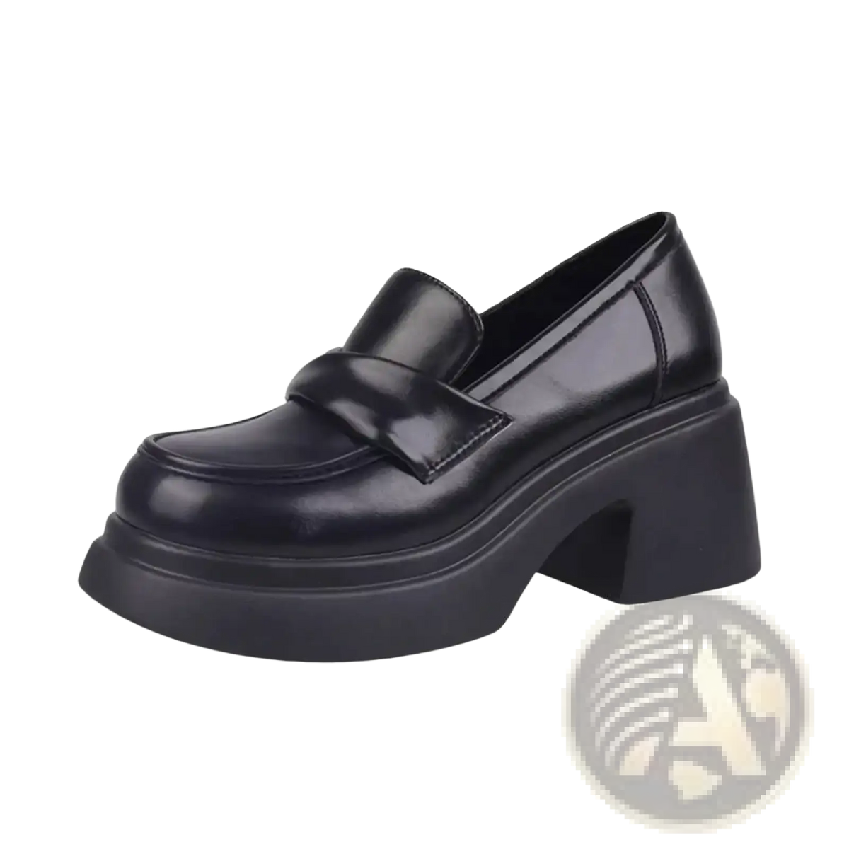 Black patent leather chunky platform mary jane loafers with a classic slip-on design for stylish wear