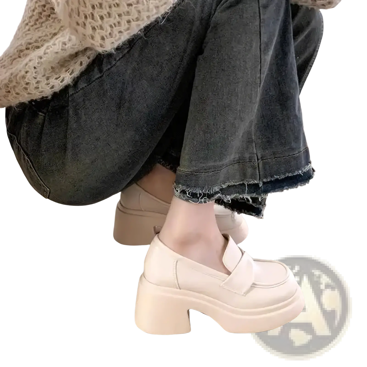 Cream-colored chunky platform Mary Jane loafer with thick block heel and soft leather upper for stylish wear