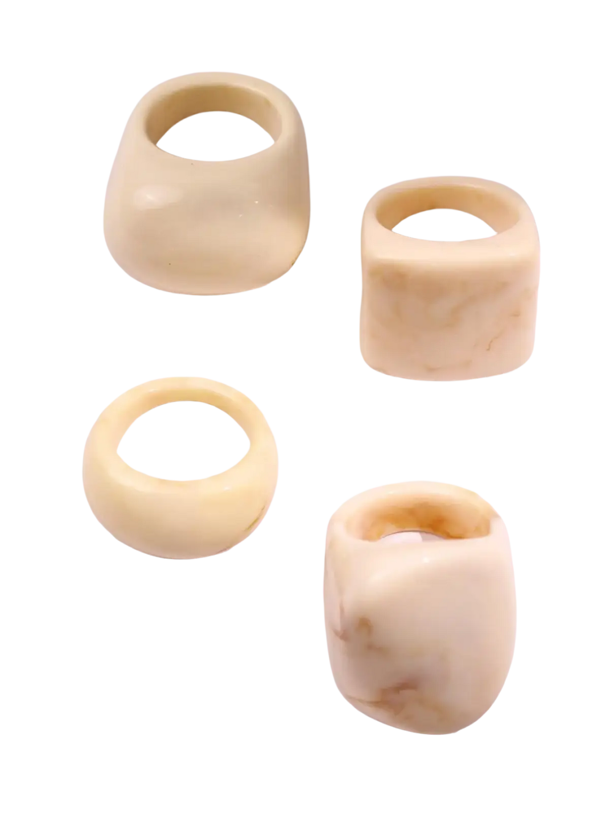 Chunky resin cocktail rings 4-piece set featuring cream-colored smooth textured marble with subtle veining and rounded design