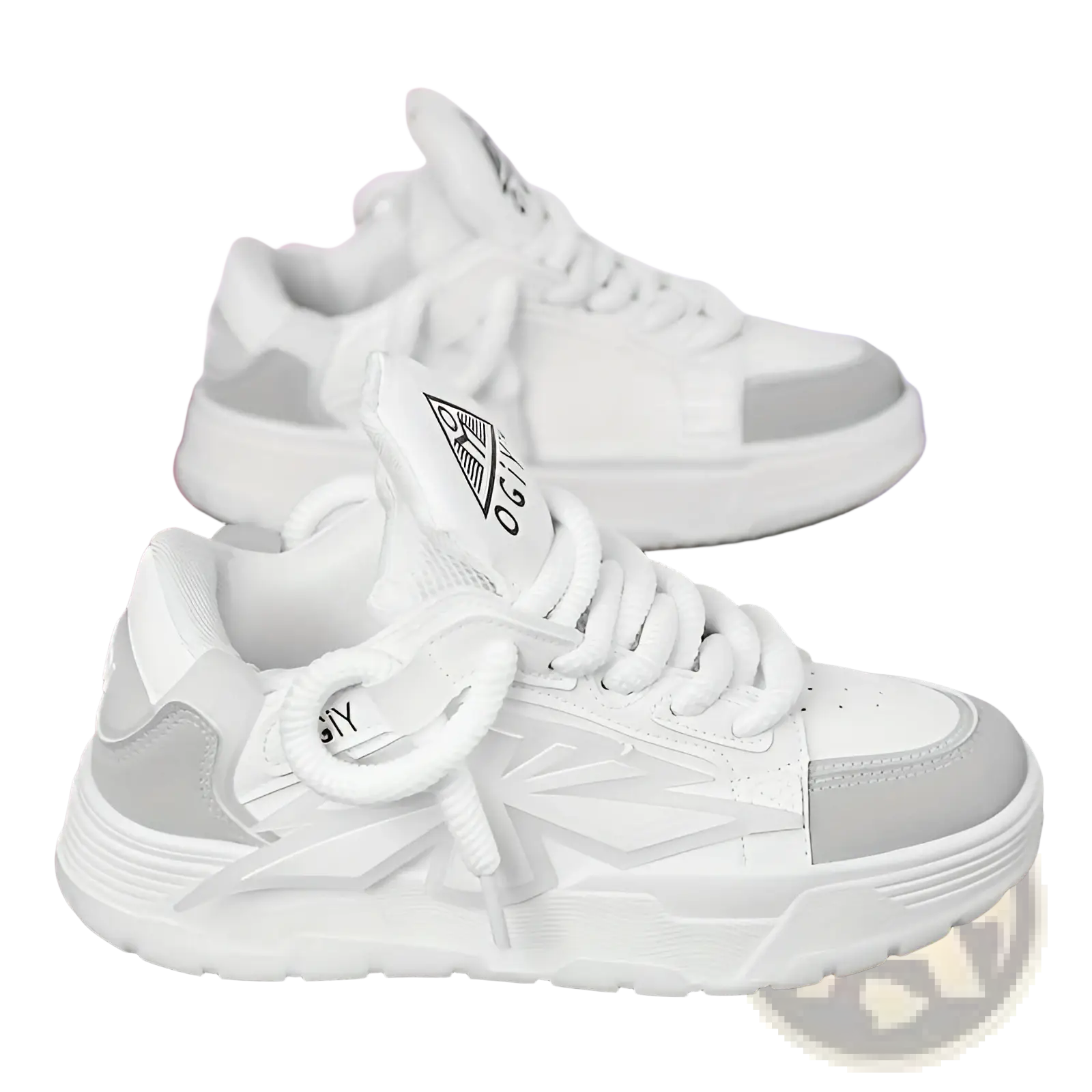 Chunky sneakers for men harajuku low top shoes in white and light gray with a modern geometric side design