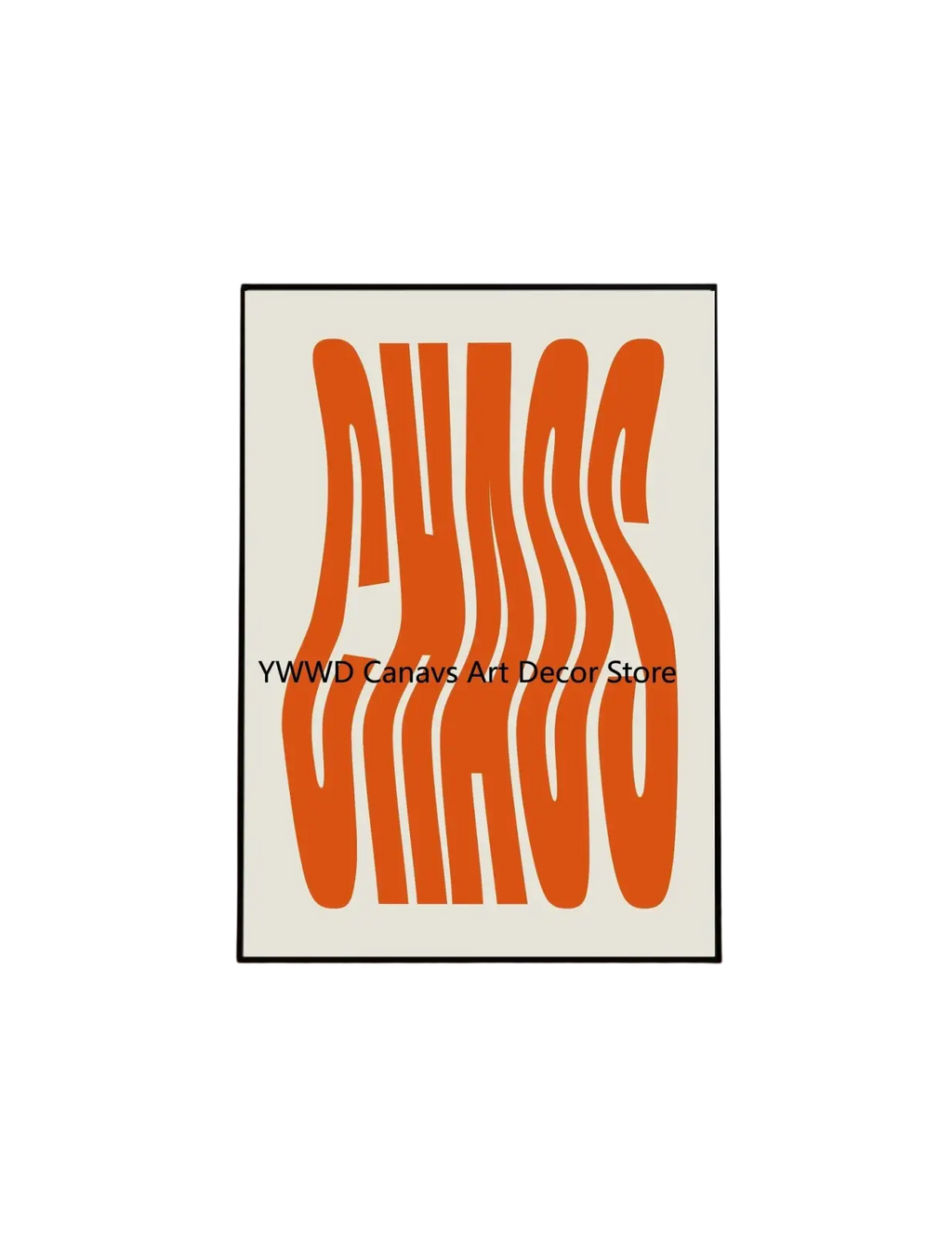 Orange chaos typography art print in a black frame as part of ciao bella striped canvas wall art poster
