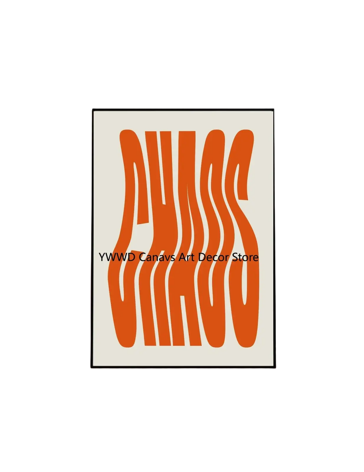 Orange chaos typography art print in a black frame as part of ciao bella striped canvas wall art poster