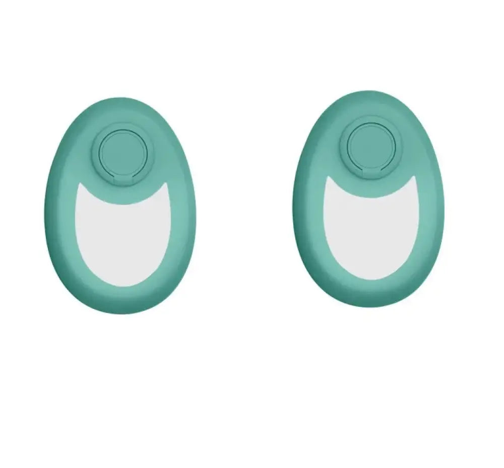 Teal nano glass crystal hair eraser featuring teal-colored oval silicone earbuds with white inner accents for painless removal