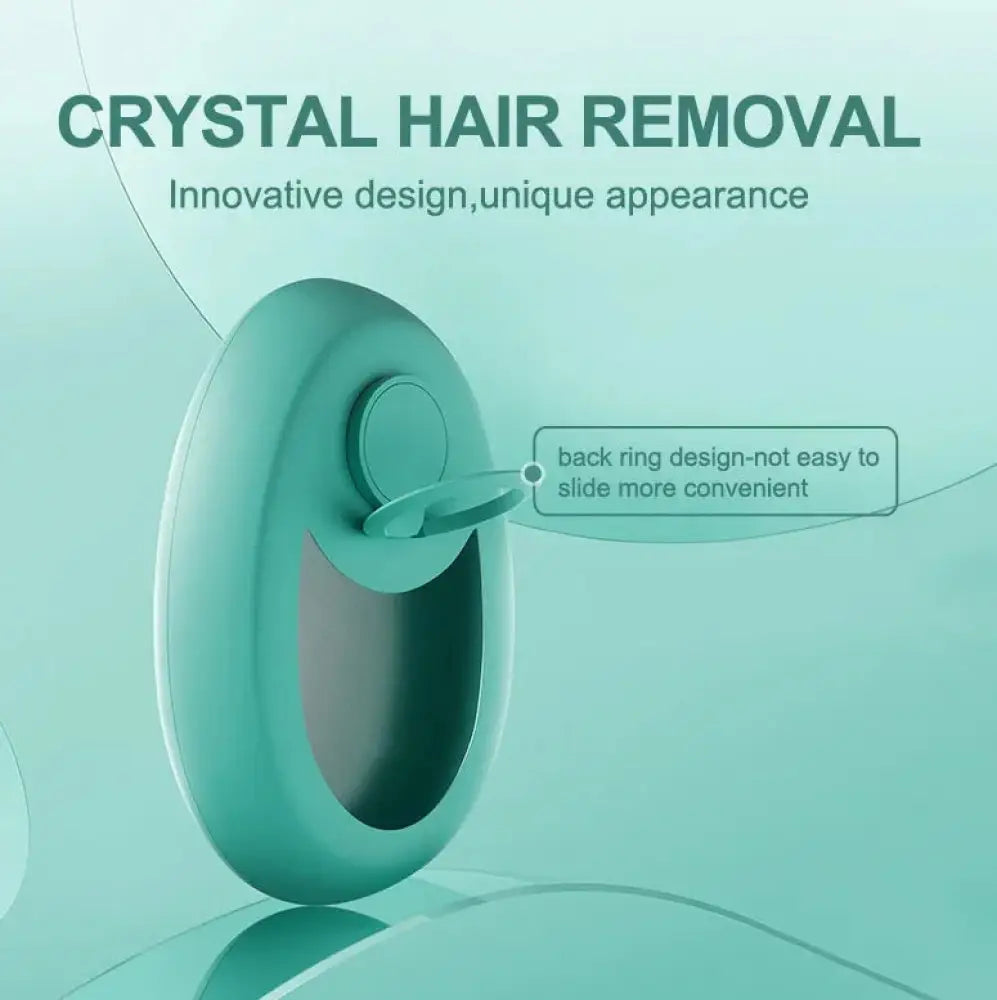 Teal nano glass crystal hair eraser with back ring design for painless hair removal shown from the back side