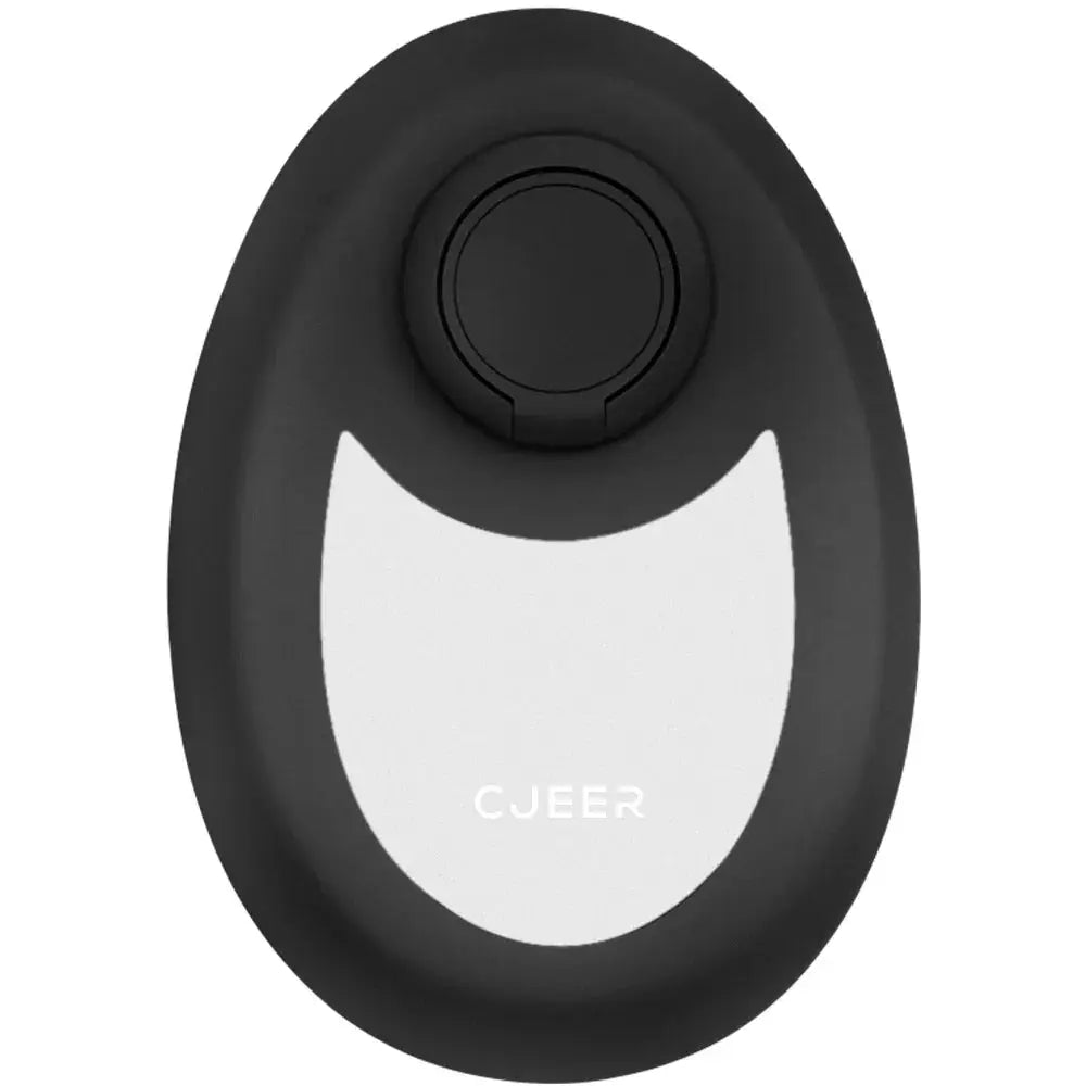 Black and white cjeer phone stand with circular grip on top paired with teal nano glass crystal hair eraser for painless removal