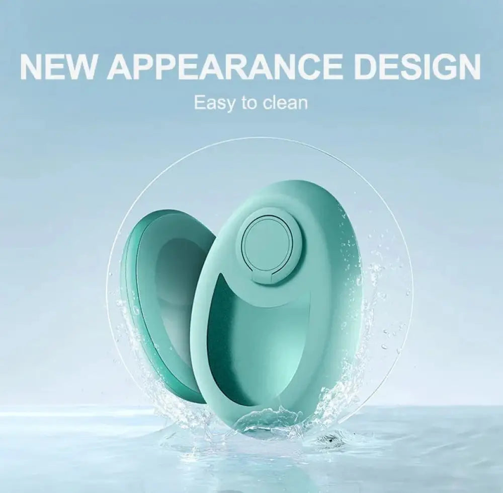 Teal silicone egg-shaped nano glass crystal hair eraser with circular button for painless personal care removal