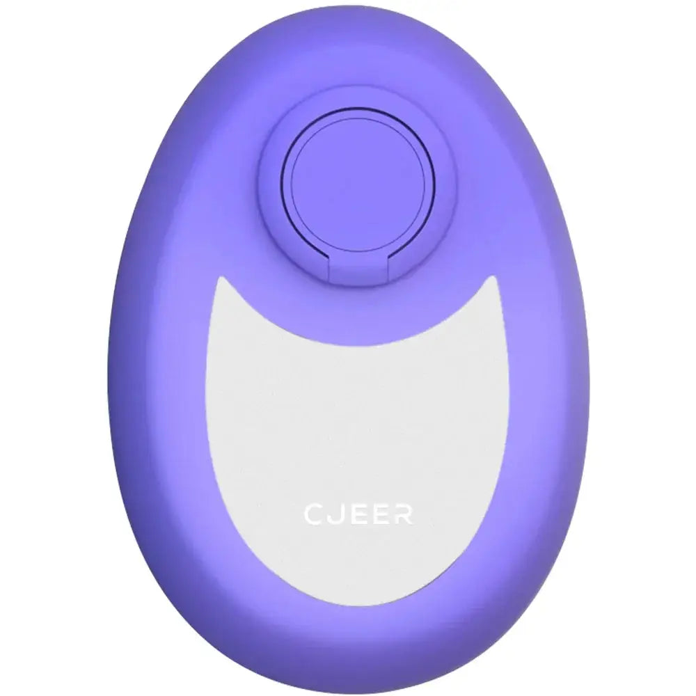 Purple cjeer phone stand with smooth rounded design and central circular grip paired with teal nano glass crystal hair eraser