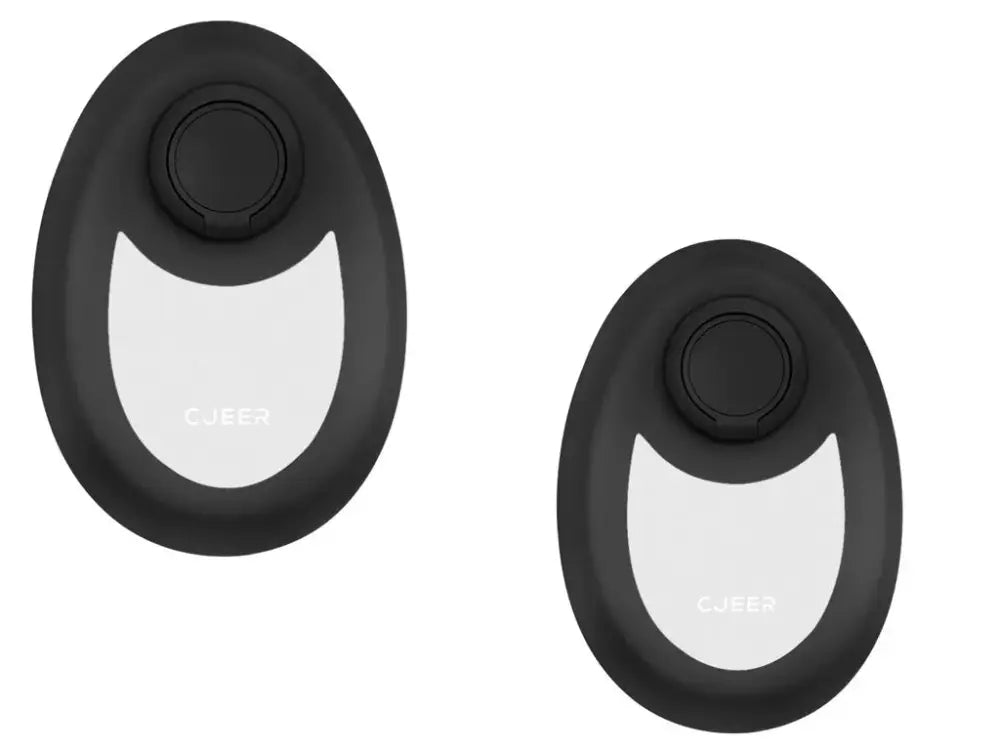 Black and white phone holders with circular grips shown from the back paired with teal nano glass crystal hair eraser for painless removal