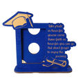 Blue wooden graduation photo frame with gold accents and engraved motivational quote for class of 2025