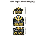 Black and gold paper graduation door hanging decor featuring cap gown and class of 2026 design
