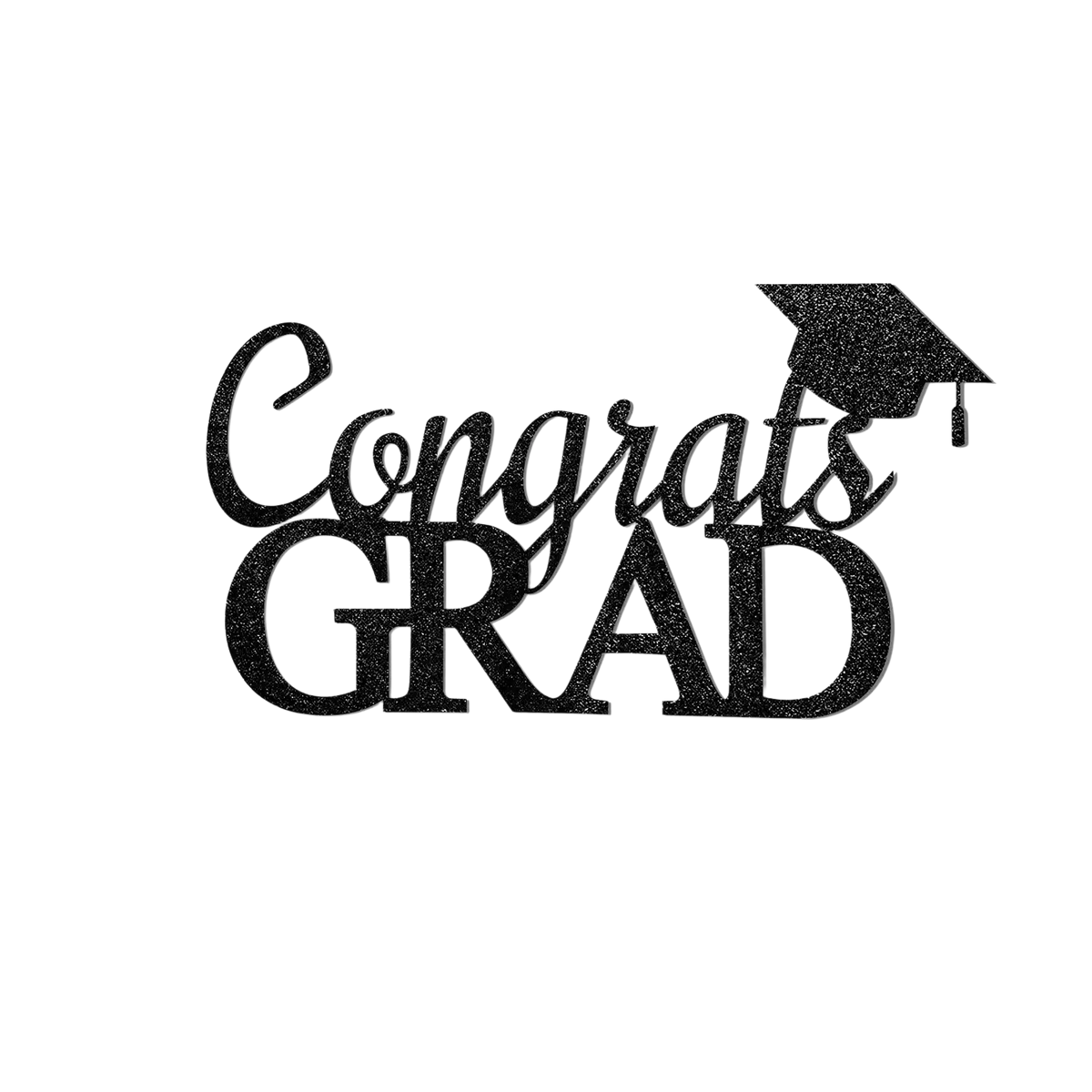 Black glittery congrats grad cake topper with graduation cap design for class of 2026 graduation felt wall stickers