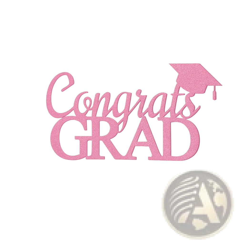 Pink glittery congrats grad cake topper with graduation cap design for class of 2026 graduation felt wall stickers