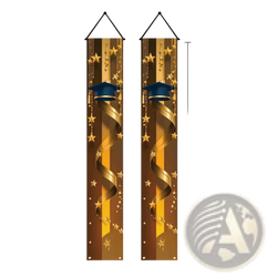 Class of 2026 graduation porch banner in blue and gold with golden hanging banners featuring navy caps and starry designs