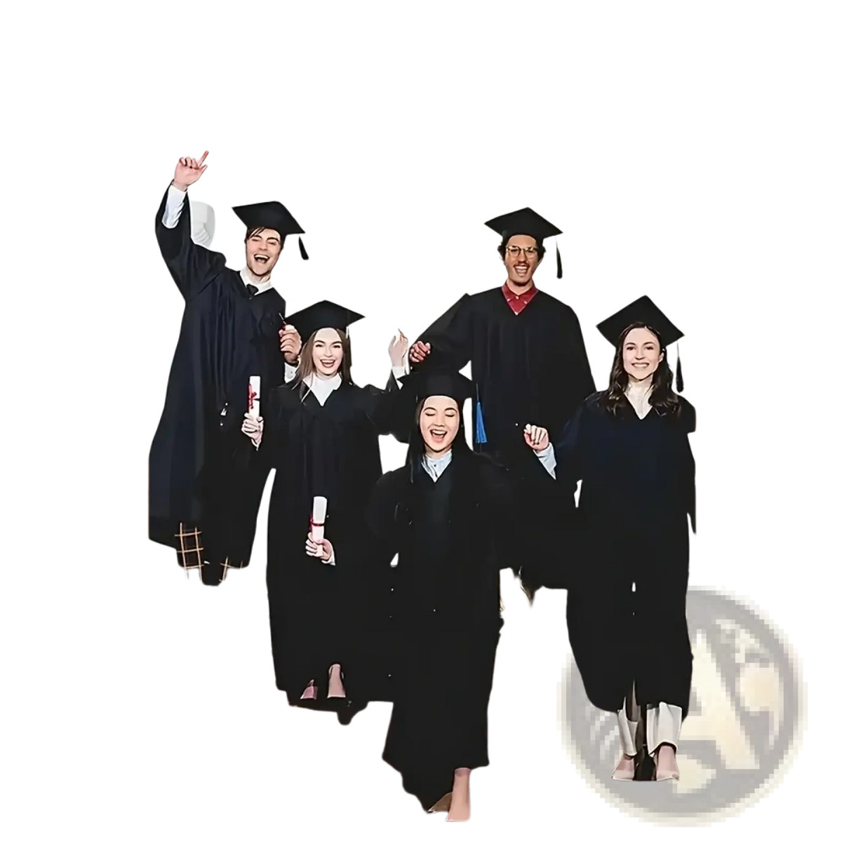 Gold and black graduation porch banners with star patterns and diploma caps for class of 2026 celebration