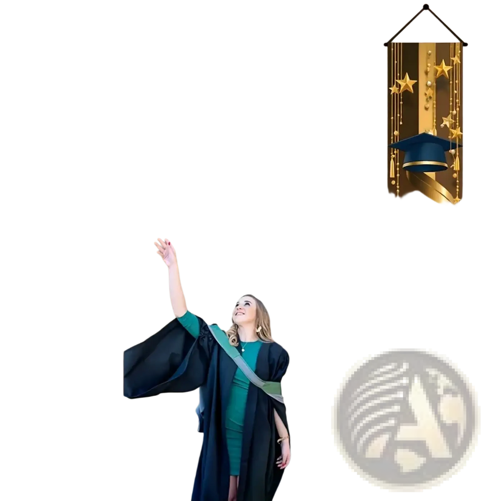 Class of 2026 graduation porch banner in gold and navy blue with star patterns and tassel accents for celebration decor