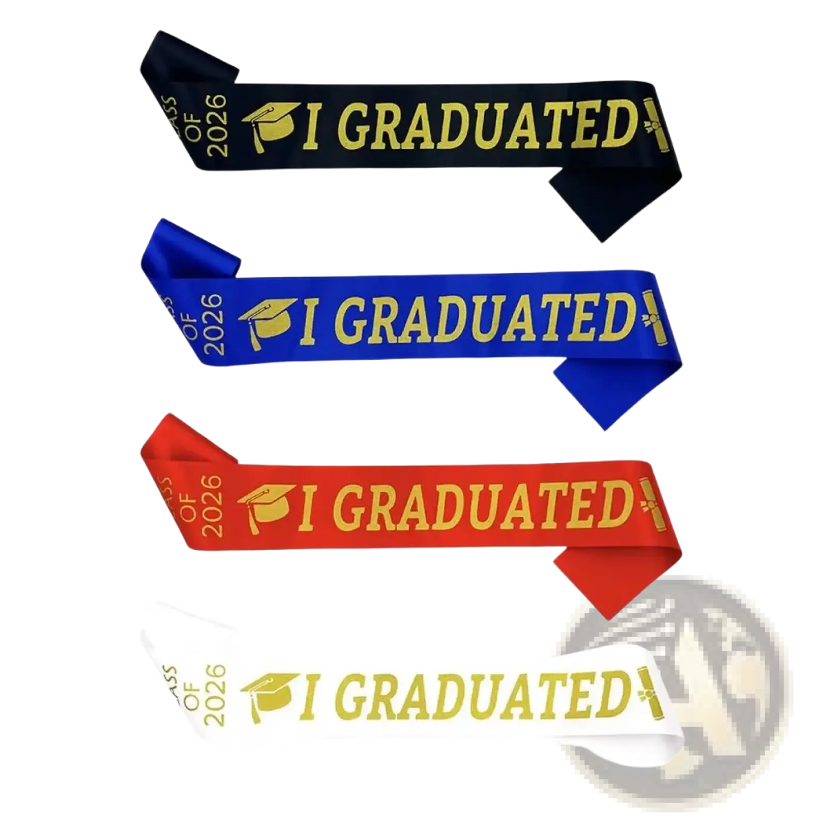 Class of 2026 graduation stole sashes in black blue red and white with gold i graduated lettering and cap icon