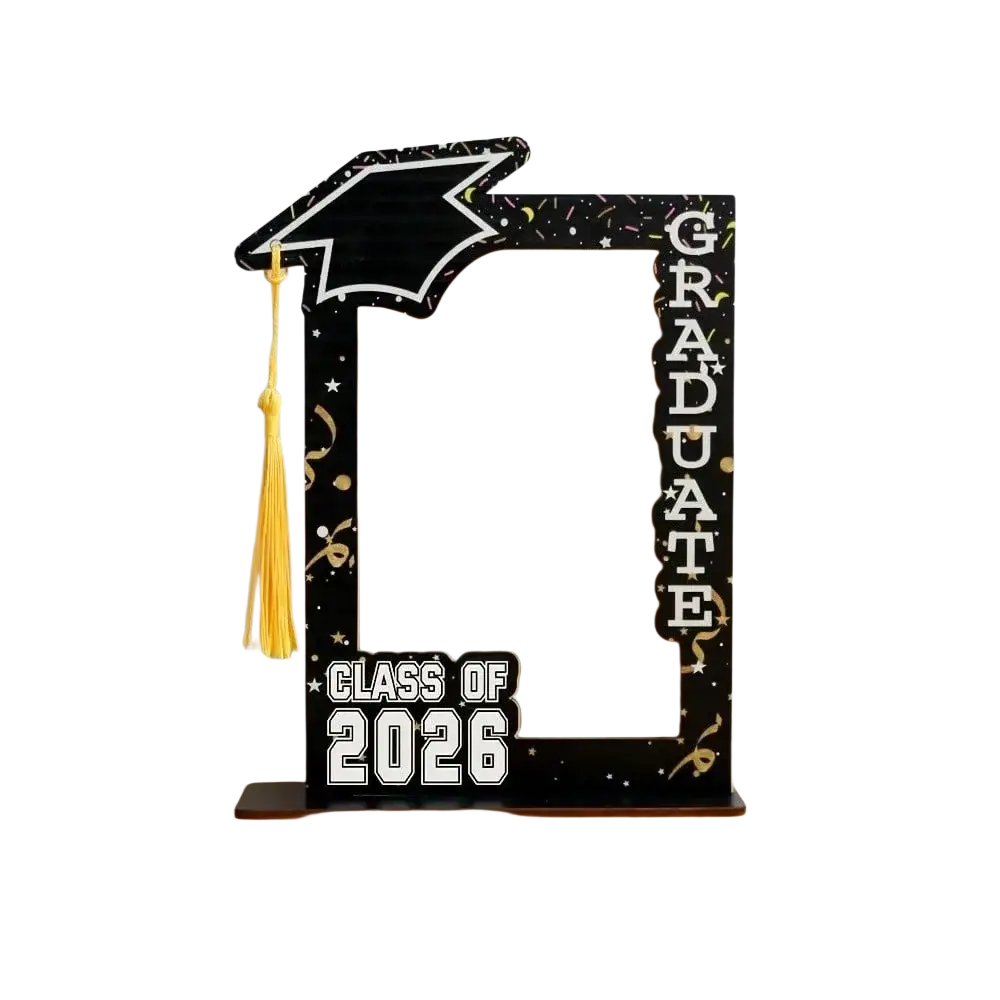 Class of 2026 wooden graduation photo frame set black with gold tassel and graduate text for graduation display