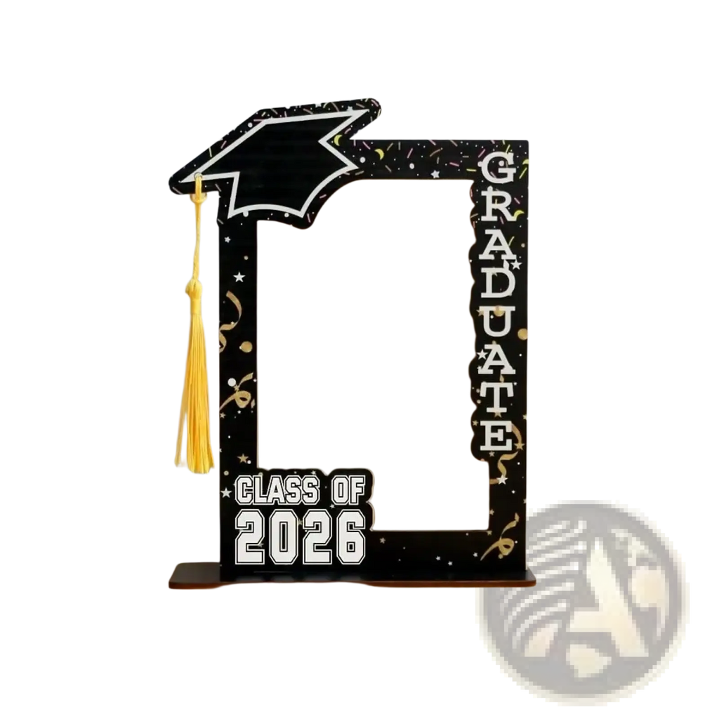Class of 2026 wooden graduation photo frame set black with gold tassel and graduate text for graduation display