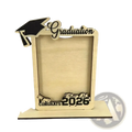Light-colored wooden Class of 2026 graduation photo frame with black laser-cut cap and diploma details