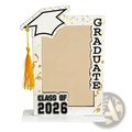 Class of 2026 wooden graduation picture frame white with decorative mortarboard gold tassel and bold black lettering
