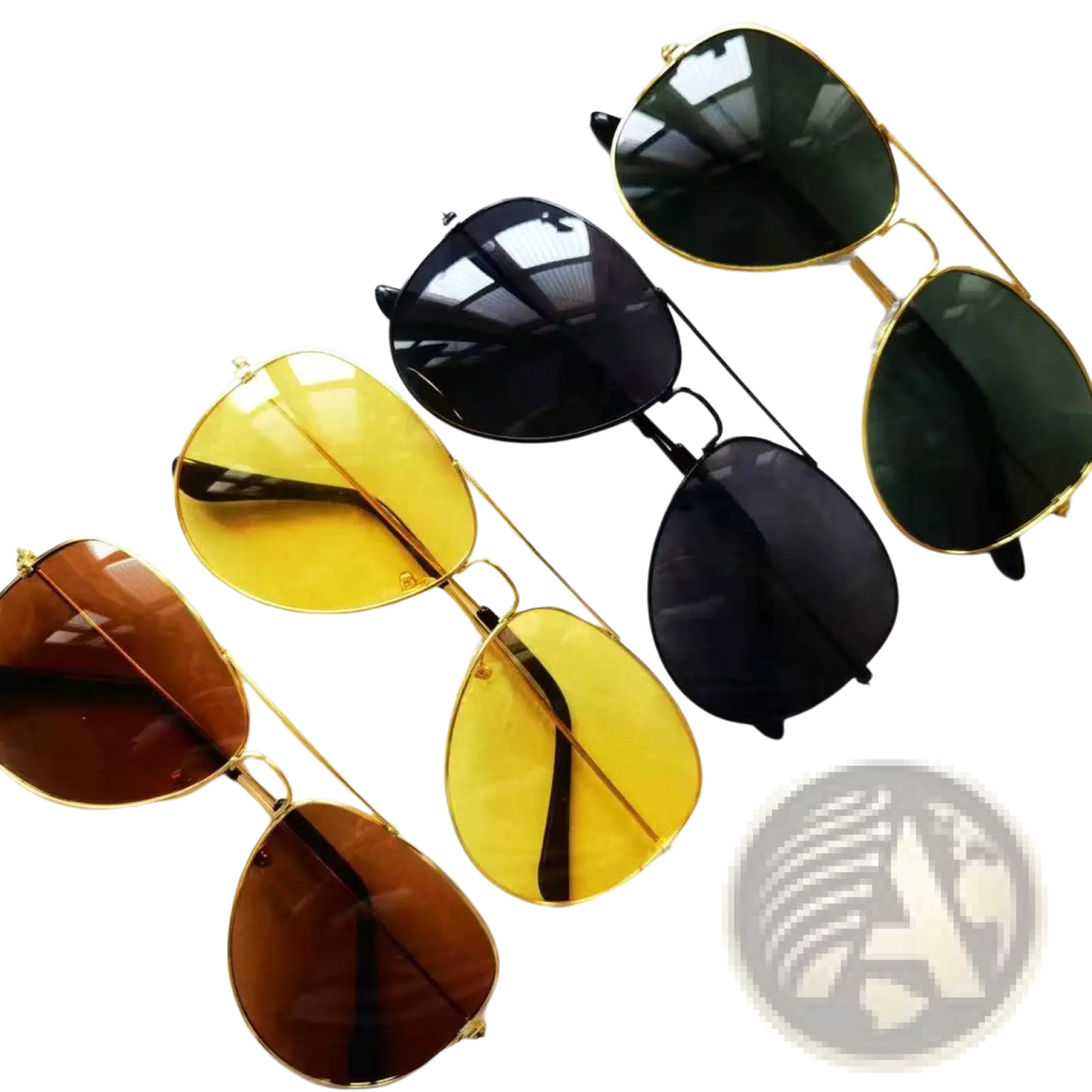 Classic gold rimmed aviator uv protection sunglasses with gradient brown yellow and dark green lenses