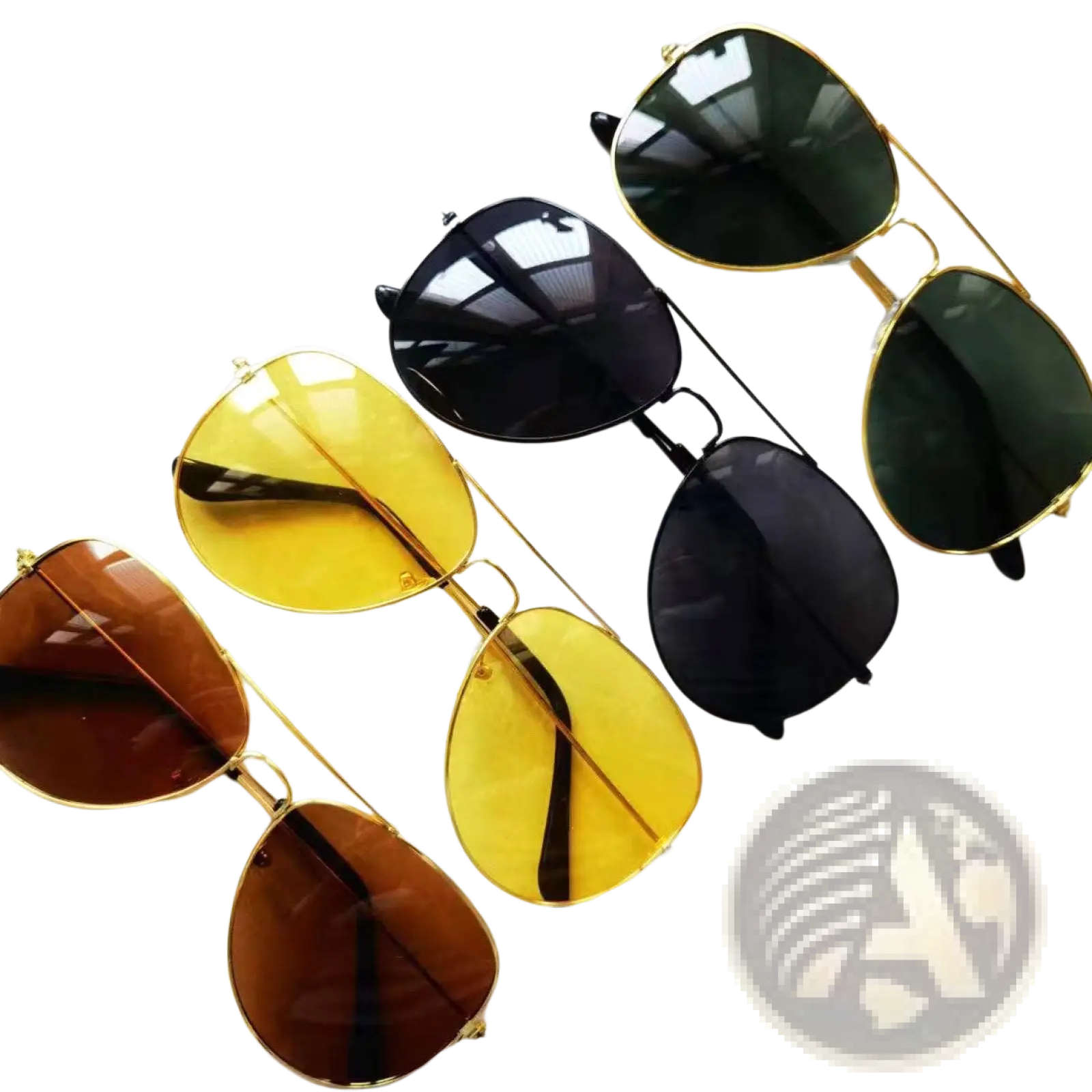 Classic gold rimmed aviator uv protection sunglasses with gradient brown yellow and dark green lenses