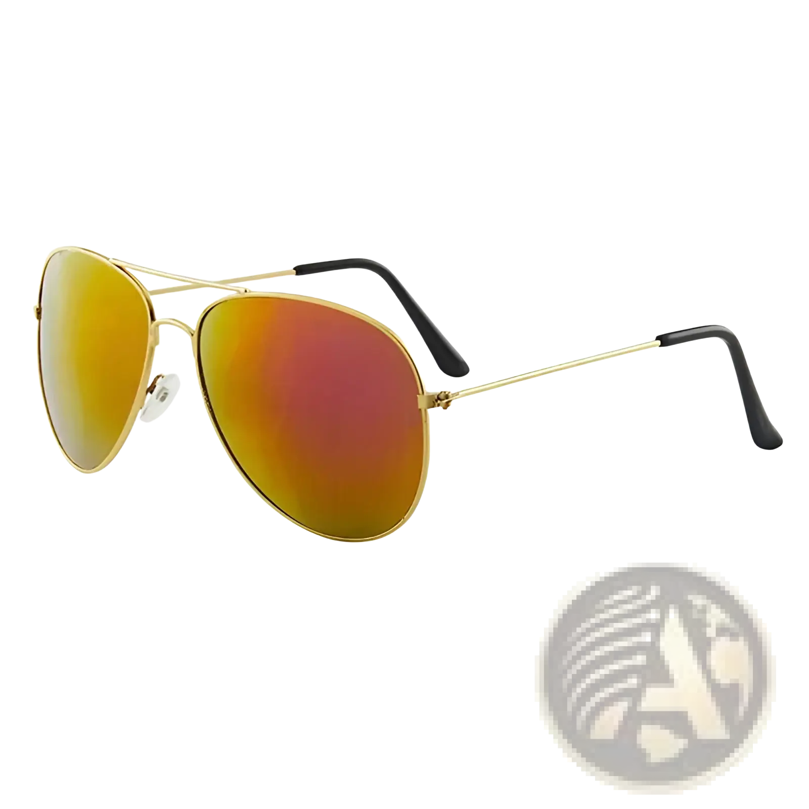 Classic gold rimmed aviator sunglasses with gradient mirrored lenses shifting from orange to red for uv protection