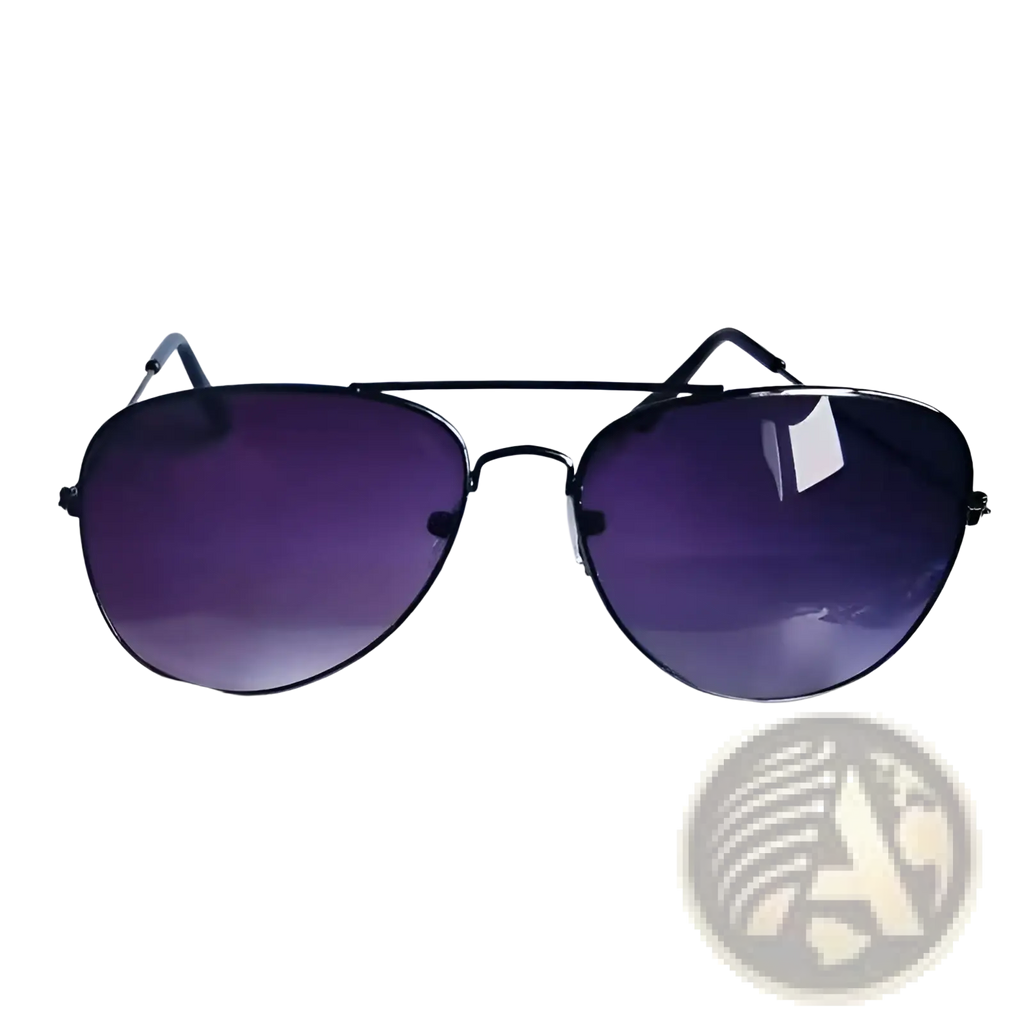 Black aviator sunglasses with gradient purple lenses and classic gold rimmed uv protection for stylish wear