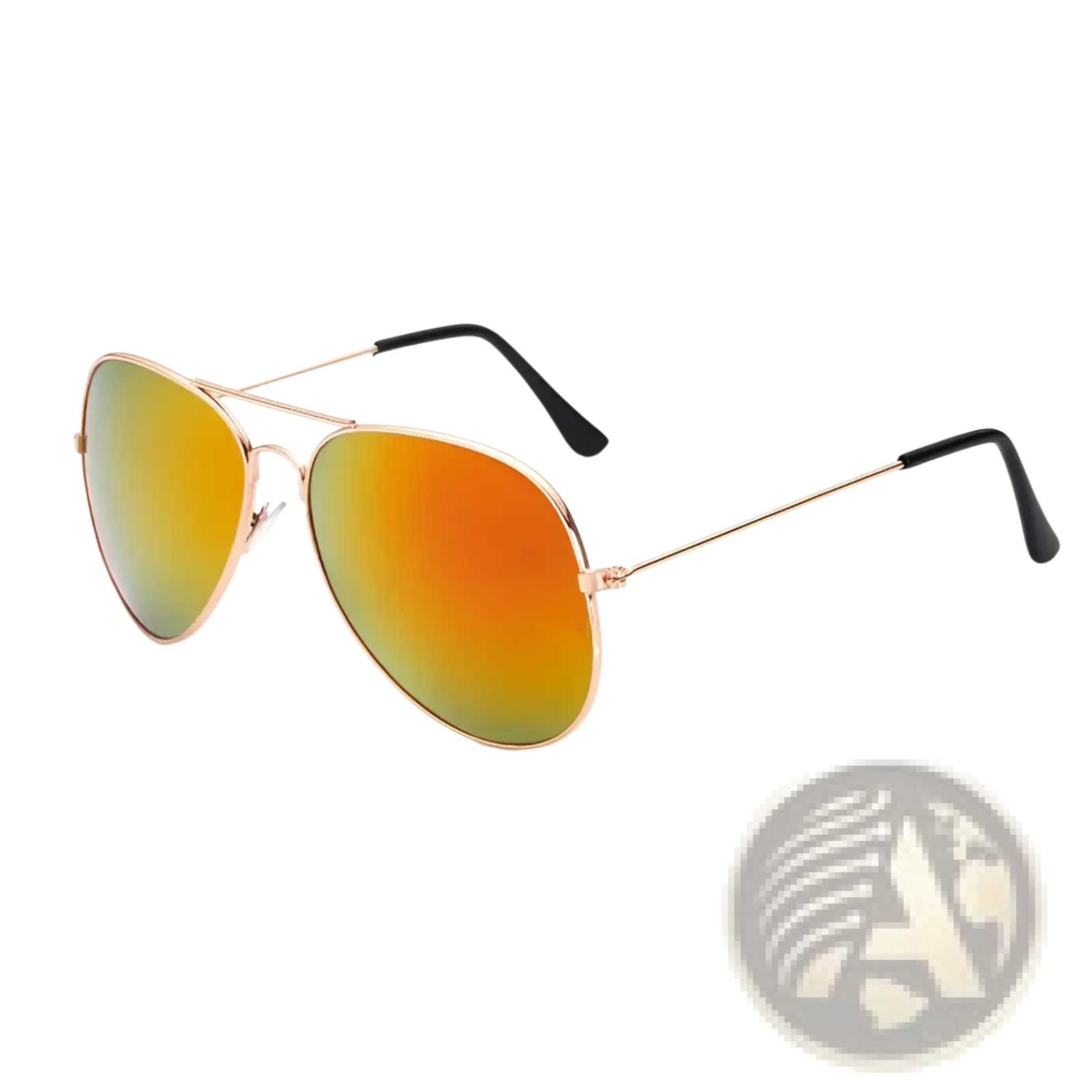 Rose gold classic gold rimmed aviator sunglasses with gradient orange and green mirrored lenses offering uv protection
